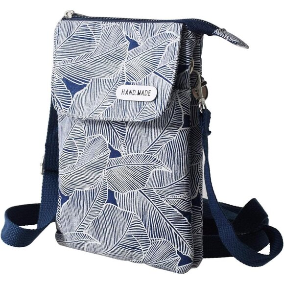 Women's Blue Cotton Handmade Cute Canvas Cross Body Bags Phone Purse - Picture 9 of 9